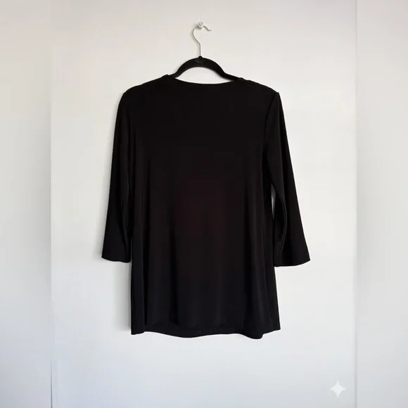 Joseph Ribkoff Canada Black V-Neck Cutout Stretch Top  Abstract Sleeve Size 4 - Picture 5 of 6